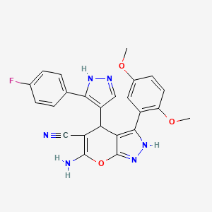 molecular formula C24H19FN6O3 B4292211 6-amino-3-(2,5-dimethoxyphenyl)-4-[3-(4-fluorophenyl)-1H-pyrazol-4-yl]-1,4-dihydropyrano[2,3-c]pyrazole-5-carbonitrile 