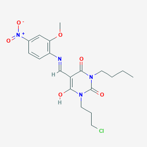 molecular formula C19H23ClN4O6 B429223 1-butyl-3-(3-chloropropyl)-5-({4-nitro-2-methoxyanilino}methylene)-2,4,6(1H,3H,5H)-pyrimidinetrione 