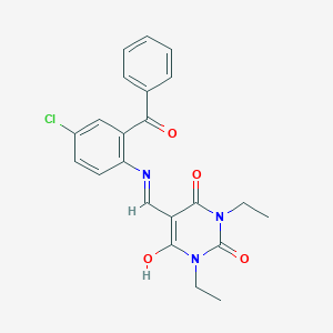 molecular formula C22H20ClN3O4 B429227 5-[(2-benzoyl-4-chloroanilino)methylene]-1,3-diethyl-2,4,6(1H,3H,5H)-pyrimidinetrione 