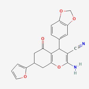 molecular formula C21H16N2O5 B4292312 2-amino-4-(1,3-benzodioxol-5-yl)-7-(2-furyl)-5-oxo-5,6,7,8-tetrahydro-4H-chromene-3-carbonitrile 
