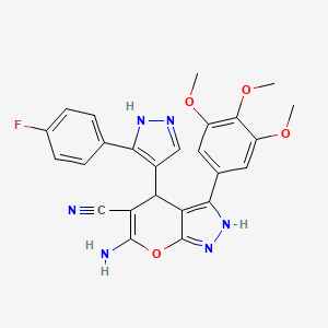 molecular formula C25H21FN6O4 B4292319 6-amino-4-[3-(4-fluorophenyl)-1H-pyrazol-4-yl]-3-(3,4,5-trimethoxyphenyl)-1,4-dihydropyrano[2,3-c]pyrazole-5-carbonitrile 