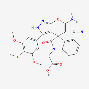 molecular formula C25H21N5O7 B4292323 [6'-amino-5'-cyano-2-oxo-3'-(3,4,5-trimethoxyphenyl)-1'H-spiro[indole-3,4'-pyrano[2,3-c]pyrazol]-1(2H)-yl]acetic acid 