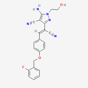 molecular formula C22H18FN5O2 B4292343 5-amino-3-(1-cyano-2-{4-[(2-fluorobenzyl)oxy]phenyl}vinyl)-1-(2-hydroxyethyl)-1H-pyrazole-4-carbonitrile 