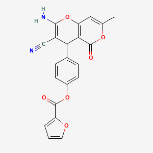 molecular formula C21H14N2O6 B4292372 4-(2-amino-3-cyano-7-methyl-5-oxo-4H,5H-pyrano[4,3-b]pyran-4-yl)phenyl 2-furoate 