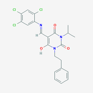 molecular formula C22H20Cl3N3O3 B429238 1-isopropyl-3-(2-phenylethyl)-5-[(2,4,5-trichloroanilino)methylene]-2,4,6(1H,3H,5H)-pyrimidinetrione 