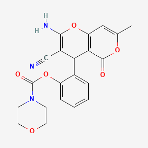 molecular formula C21H19N3O6 B4292387 2-(2-amino-3-cyano-7-methyl-5-oxo-4H,5H-pyrano[4,3-b]pyran-4-yl)phenyl morpholine-4-carboxylate 