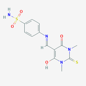 molecular formula C13H14N4O4S2 B429239 4-{[(1,3-dimethyl-4,6-dioxo-2-thioxotetrahydro-5(2H)-pyrimidinylidene)methyl]amino}benzenesulfonamide 