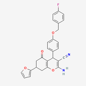molecular formula C27H21FN2O4 B4292390 2-amino-4-{4-[(4-fluorobenzyl)oxy]phenyl}-7-(2-furyl)-5-oxo-5,6,7,8-tetrahydro-4H-chromene-3-carbonitrile 
