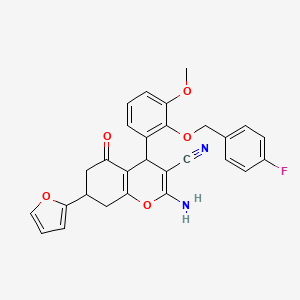 molecular formula C28H23FN2O5 B4292393 2-amino-4-{2-[(4-fluorobenzyl)oxy]-3-methoxyphenyl}-7-(2-furyl)-5-oxo-5,6,7,8-tetrahydro-4H-chromene-3-carbonitrile 