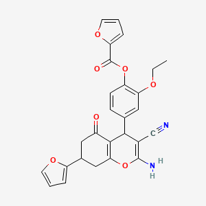 molecular formula C27H22N2O7 B4292397 4-[2-amino-3-cyano-7-(2-furyl)-5-oxo-5,6,7,8-tetrahydro-4H-chromen-4-yl]-2-ethoxyphenyl 2-furoate 