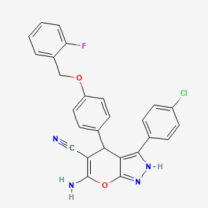 molecular formula C26H18ClFN4O2 B4292415 6-amino-3-(4-chlorophenyl)-4-{4-[(2-fluorobenzyl)oxy]phenyl}-1,4-dihydropyrano[2,3-c]pyrazole-5-carbonitrile 