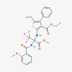 molecular formula C27H27F3N2O6S B4292431 ethyl 5-ethyl-4-phenyl-2-{[2,2,2-trifluoro-1-[(2-methoxybenzoyl)amino]-1-(methoxycarbonyl)ethyl]amino}thiophene-3-carboxylate 