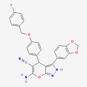 molecular formula C27H19FN4O4 B4292441 6-amino-3-(1,3-benzodioxol-5-yl)-4-{4-[(4-fluorobenzyl)oxy]phenyl}-1,4-dihydropyrano[2,3-c]pyrazole-5-carbonitrile 