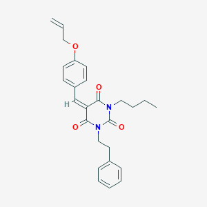 molecular formula C26H28N2O4 B429246 5-[4-(allyloxy)benzylidene]-1-butyl-3-(2-phenylethyl)-2,4,6(1H,3H,5H)-pyrimidinetrione 