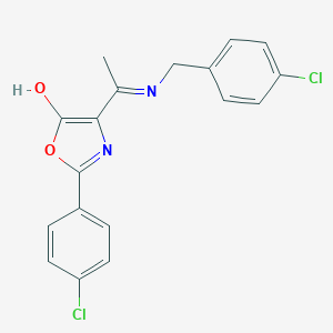 molecular formula C18H14Cl2N2O2 B429250 4-{1-[(4-chlorobenzyl)amino]ethylidene}-2-(4-chlorophenyl)-1,3-oxazol-5(4H)-one 