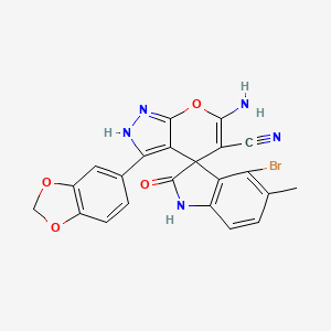 molecular formula C22H14BrN5O4 B4292527 6'-amino-3'-(1,3-benzodioxol-5-yl)-4-bromo-5-methyl-2-oxo-1,2-dihydro-1'H-spiro[indole-3,4'-pyrano[2,3-c]pyrazole]-5'-carbonitrile 