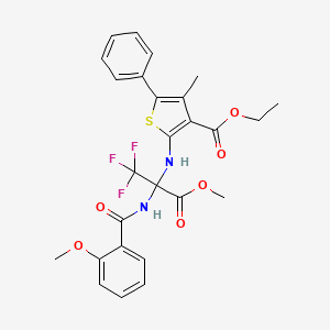 molecular formula C26H25F3N2O6S B4292584 ethyl 4-methyl-5-phenyl-2-{[2,2,2-trifluoro-1-[(2-methoxybenzoyl)amino]-1-(methoxycarbonyl)ethyl]amino}thiophene-3-carboxylate 
