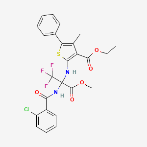molecular formula C25H22ClF3N2O5S B4292591 ethyl 2-{[1-[(2-chlorobenzoyl)amino]-2,2,2-trifluoro-1-(methoxycarbonyl)ethyl]amino}-4-methyl-5-phenylthiophene-3-carboxylate 