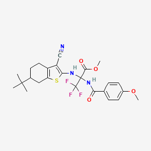 molecular formula C25H28F3N3O4S B4292611 methyl N-(6-tert-butyl-3-cyano-4,5,6,7-tetrahydro-1-benzothien-2-yl)-3,3,3-trifluoro-2-[(4-methoxybenzoyl)amino]alaninate 
