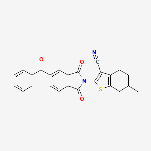molecular formula C25H18N2O3S B4292626 2-(5-benzoyl-1,3-dioxo-1,3-dihydro-2H-isoindol-2-yl)-6-methyl-4,5,6,7-tetrahydro-1-benzothiophene-3-carbonitrile 