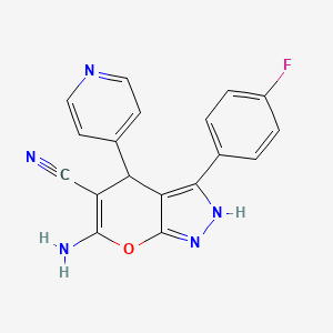 molecular formula C18H12FN5O B4292632 6-amino-3-(4-fluorophenyl)-4-pyridin-4-yl-1,4-dihydropyrano[2,3-c]pyrazole-5-carbonitrile 
