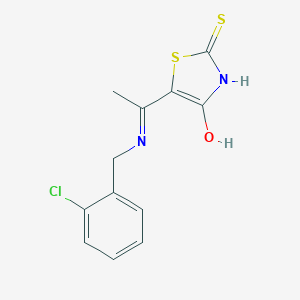 molecular formula C12H11ClN2OS2 B429268 5-{1-[(2-Chlorobenzyl)amino]ethylidene}-2-thioxo-1,3-thiazolidin-4-one 