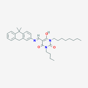 molecular formula C33H43N3O3 B429278 1-butyl-5-{[(10,10-dimethyl-9,10-dihydro-2-anthracenyl)amino]methylene}-3-octyl-2,4,6(1H,3H,5H)-pyrimidinetrione 
