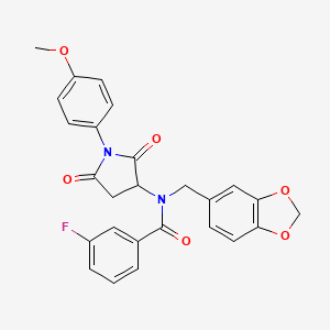 molecular formula C26H21FN2O6 B4292785 N-(1,3-benzodioxol-5-ylmethyl)-3-fluoro-N-[1-(4-methoxyphenyl)-2,5-dioxopyrrolidin-3-yl]benzamide 