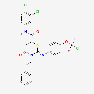 molecular formula C26H20Cl3F2N3O3S B4292852 2-({4-[chloro(difluoro)methoxy]phenyl}imino)-N-(3,4-dichlorophenyl)-4-oxo-3-(2-phenylethyl)-1,3-thiazinane-6-carboxamide 