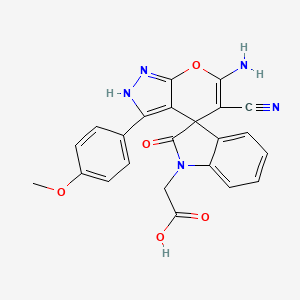 [6'-amino-5'-cyano-3'-(4-methoxyphenyl)-2-oxo-1'H-spiro[indole-3,4'-pyrano[2,3-c]pyrazol]-1(2H)-yl]acetic acid