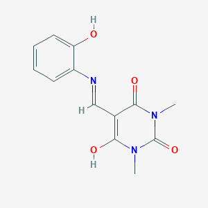 molecular formula C13H13N3O4 B429286 5-[(2-hydroxyanilino)methylene]-1,3-dimethyl-2,4,6(1H,3H,5H)-pyrimidinetrione 