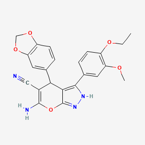 molecular formula C23H20N4O5 B4292862 6-amino-4-(1,3-benzodioxol-5-yl)-3-(4-ethoxy-3-methoxyphenyl)-1,4-dihydropyrano[2,3-c]pyrazole-5-carbonitrile 