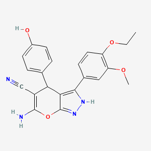 molecular formula C22H20N4O4 B4292867 6-amino-3-(4-ethoxy-3-methoxyphenyl)-4-(4-hydroxyphenyl)-1,4-dihydropyrano[2,3-c]pyrazole-5-carbonitrile 
