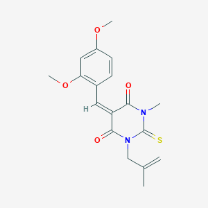 molecular formula C18H20N2O4S B429287 5-(2,4-dimethoxybenzylidene)-1-methyl-3-(2-methyl-2-propenyl)-2-thioxodihydro-4,6(1H,5H)-pyrimidinedione 