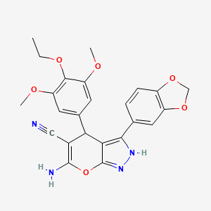 molecular formula C24H22N4O6 B4292875 6-amino-3-(1,3-benzodioxol-5-yl)-4-(4-ethoxy-3,5-dimethoxyphenyl)-1,4-dihydropyrano[2,3-c]pyrazole-5-carbonitrile 