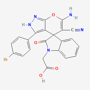 molecular formula C22H14BrN5O4 B4292889 [6'-amino-3'-(4-bromophenyl)-5'-cyano-2-oxo-1'H-spiro[indole-3,4'-pyrano[2,3-c]pyrazol]-1(2H)-yl]acetic acid 