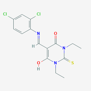 molecular formula C15H15Cl2N3O2S B429289 5-[(2,4-dichloroanilino)methylene]-1,3-diethyl-2-thioxodihydro-4,6(1H,5H)-pyrimidinedione 