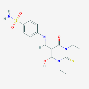 molecular formula C15H18N4O4S2 B429290 4-{[(1,3-diethyl-4,6-dioxo-2-thioxotetrahydro-5(2H)-pyrimidinylidene)methyl]amino}benzenesulfonamide 