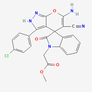 methyl [6'-amino-3'-(4-chlorophenyl)-5'-cyano-2-oxo-1'H-spiro[indole-3,4'-pyrano[2,3-c]pyrazol]-1(2H)-yl]acetate