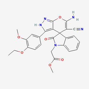 molecular formula C26H23N5O6 B4292989 methyl [6'-amino-5'-cyano-3'-(4-ethoxy-3-methoxyphenyl)-2-oxo-1'H-spiro[indole-3,4'-pyrano[2,3-c]pyrazol]-1(2H)-yl]acetate 