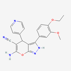 molecular formula C21H19N5O3 B4292990 6-amino-3-(4-ethoxy-3-methoxyphenyl)-4-pyridin-4-yl-1,4-dihydropyrano[2,3-c]pyrazole-5-carbonitrile 