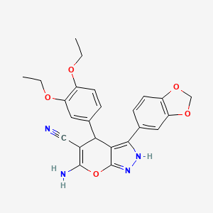molecular formula C24H22N4O5 B4292998 6-amino-3-(1,3-benzodioxol-5-yl)-4-(3,4-diethoxyphenyl)-1,4-dihydropyrano[2,3-c]pyrazole-5-carbonitrile 