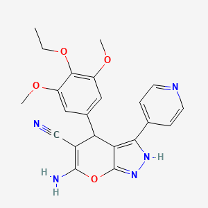 molecular formula C22H21N5O4 B4293006 6-amino-4-(4-ethoxy-3,5-dimethoxyphenyl)-3-pyridin-4-yl-1,4-dihydropyrano[2,3-c]pyrazole-5-carbonitrile 