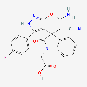 molecular formula C22H14FN5O4 B4293020 [6'-amino-5'-cyano-3'-(4-fluorophenyl)-2-oxo-1'H-spiro[indole-3,4'-pyrano[2,3-c]pyrazol]-1(2H)-yl]acetic acid 