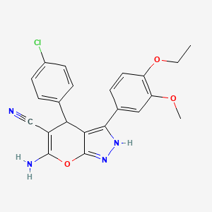 molecular formula C22H19ClN4O3 B4293023 6-amino-4-(4-chlorophenyl)-3-(4-ethoxy-3-methoxyphenyl)-1,4-dihydropyrano[2,3-c]pyrazole-5-carbonitrile 