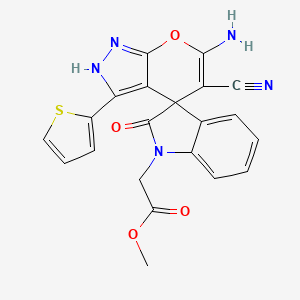 molecular formula C21H15N5O4S B4293061 methyl [6'-amino-5'-cyano-2-oxo-3'-(2-thienyl)-1'H-spiro[indole-3,4'-pyrano[2,3-c]pyrazol]-1(2H)-yl]acetate 