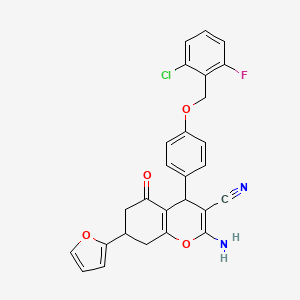 molecular formula C27H20ClFN2O4 B4293073 2-amino-4-{4-[(2-chloro-6-fluorobenzyl)oxy]phenyl}-7-(2-furyl)-5-oxo-5,6,7,8-tetrahydro-4H-chromene-3-carbonitrile 