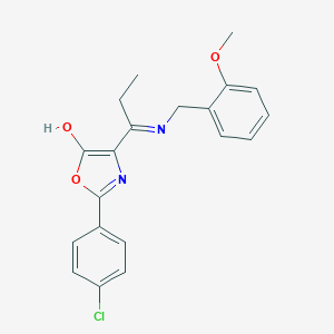 molecular formula C20H19ClN2O3 B429308 2-(4-chlorophenyl)-4-{1-[(2-methoxybenzyl)amino]propylidene}-1,3-oxazol-5(4H)-one 