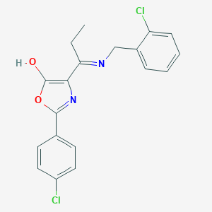 molecular formula C19H16Cl2N2O2 B429310 4-{1-[(2-chlorobenzyl)amino]propylidene}-2-(4-chlorophenyl)-1,3-oxazol-5(4H)-one 