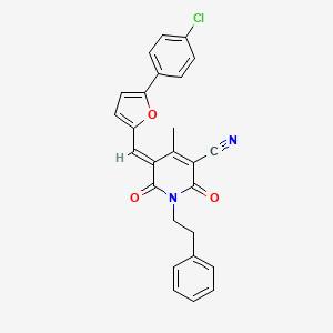 molecular formula C26H19ClN2O3 B4293111 5-{[5-(4-chlorophenyl)-2-furyl]methylene}-4-methyl-2,6-dioxo-1-(2-phenylethyl)-1,2,5,6-tetrahydropyridine-3-carbonitrile 